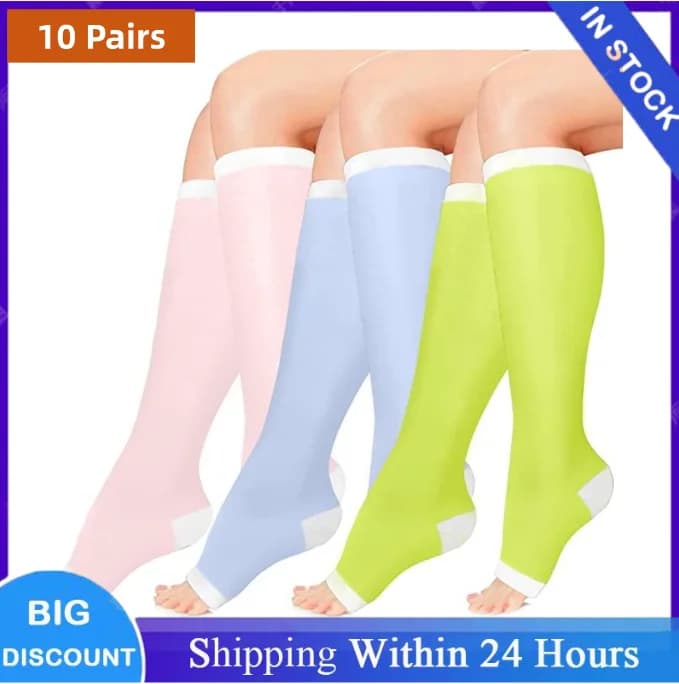 10 Pairs Compression Stocking Prevent Calf Varicose Veins Soreness Pressure Cycling Professional Leg Support Nurse Women Socks