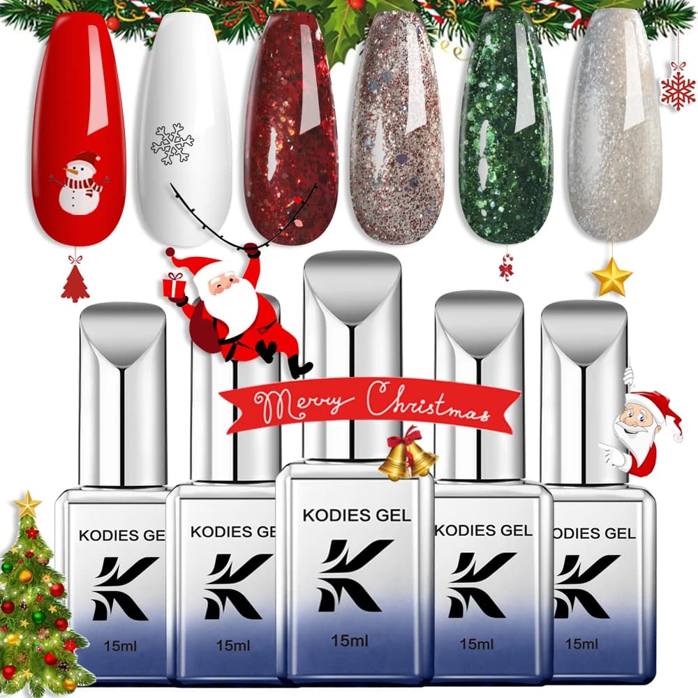 KODIES GEL Christmas Nails Gel Polish 15ML Semi permanente UV Glitter rosso bianco argento Glitter Gellak vernice Manicure Nailart