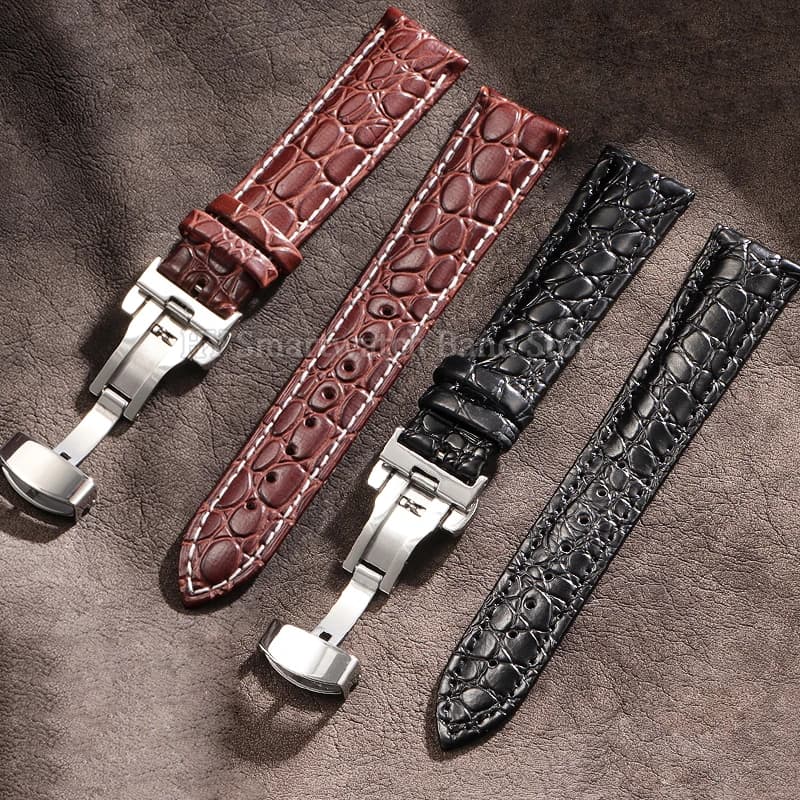 14mm 16mm 18mm 19mm 20mm 21mm 22mm 24mm Leather Watch Strap Universal Butterfly Clasp Wrist Band Crocodile Print Watch Bracelet