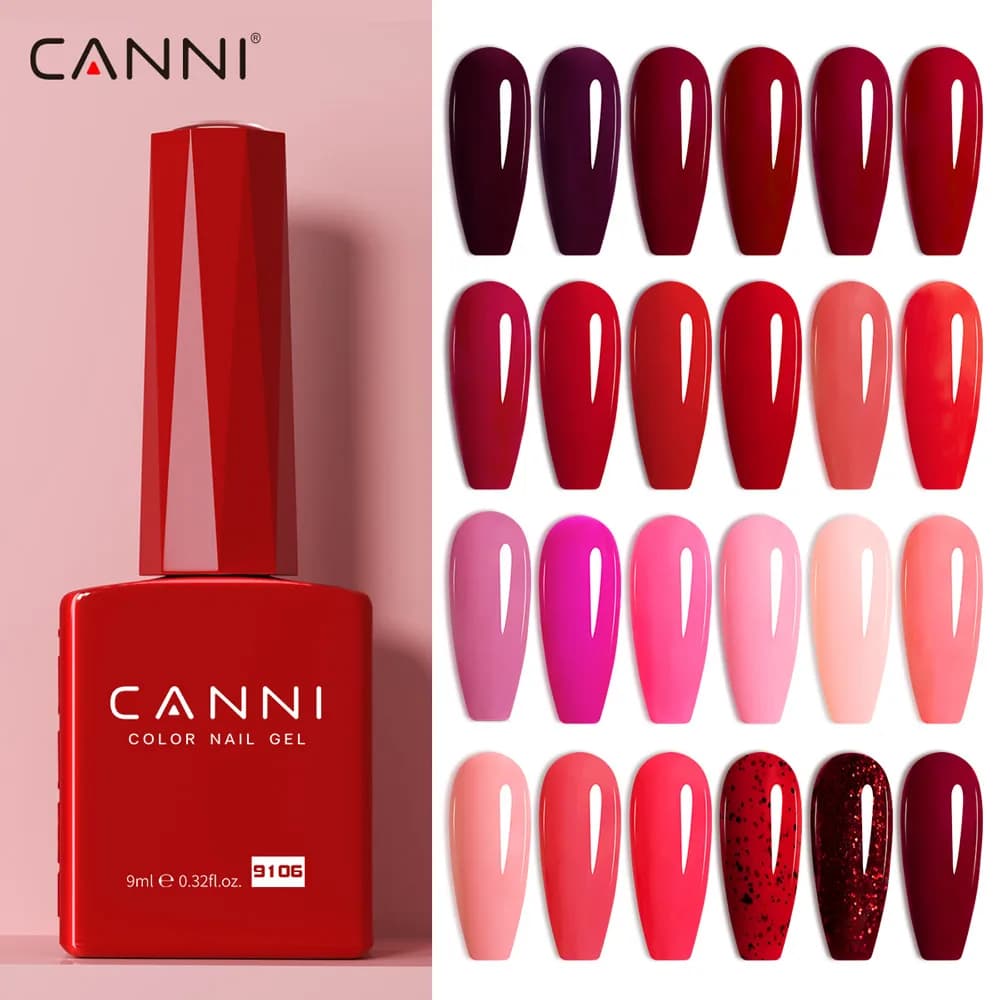 CANNI 9ml Smalto Gel per Unghie Senza HEMA e TPO, Colore Rosso, Rosa Nude, Kit Manicure UV/LED per Fai da Te a Casa o in Salone, Regalo