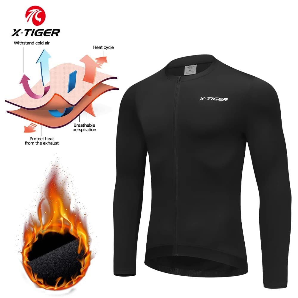X-TIGER Men's Winter Warm Cycling Jacket Wool Sports MTB Bike Shirt Ciclismo Long Sleeve Cycling Jersey