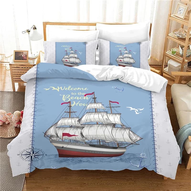 Mare Mediterraneo Copripiumino Federe Set di biancheria da letto per ragazza Ragazzo Biancheria da letto 3 pezzi Blu Tessili per la casa Twin Full Size Ropa De Cama