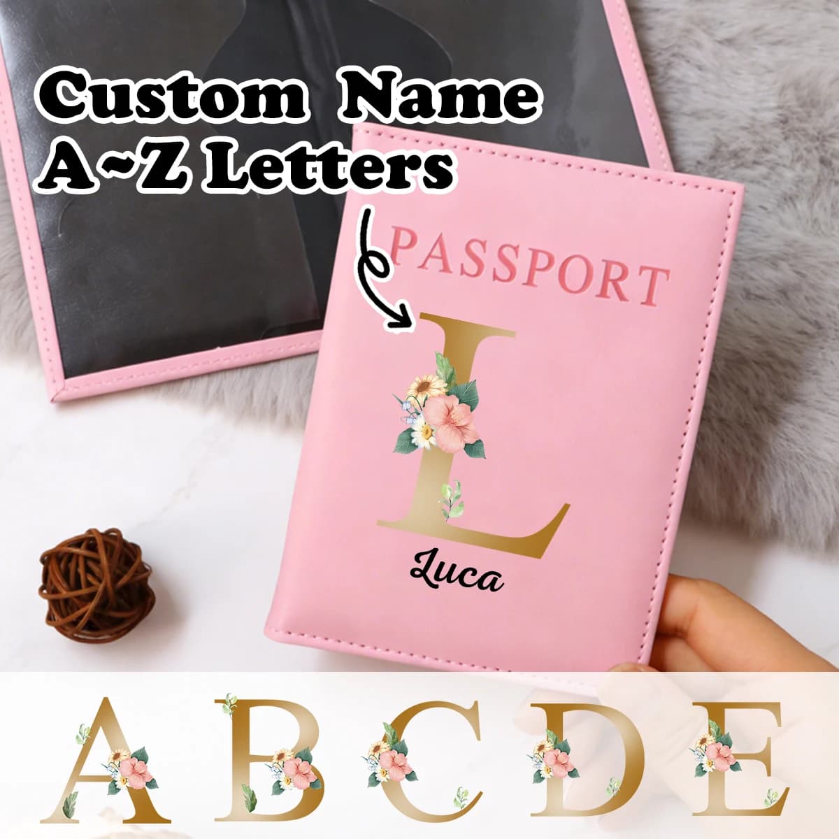 Porta passaporto personalizzato per viaggi, porta passaporto in pelle con lettera personalizzata, portatile, per vacanze, fidanzato, fidanzata
