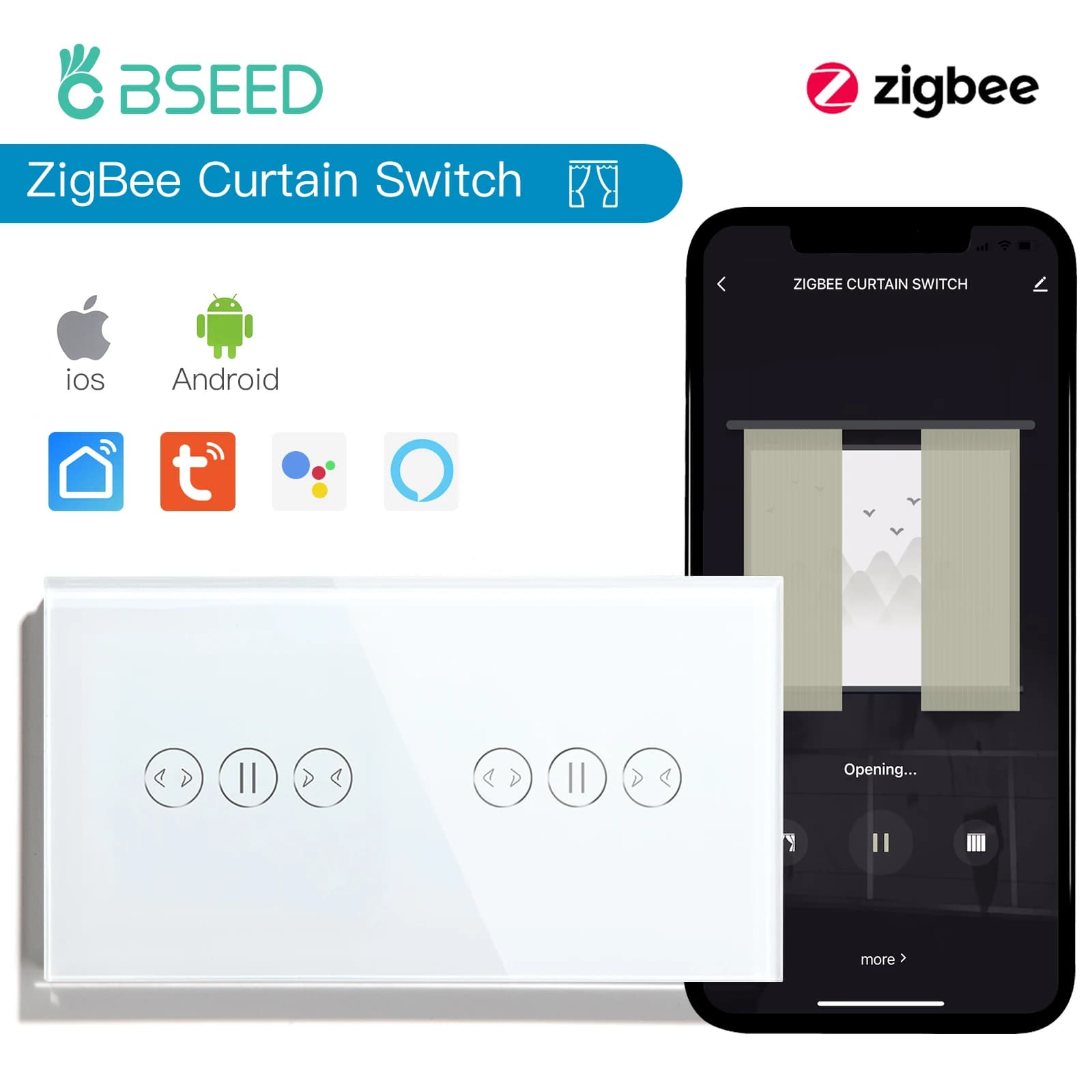 BSEED Tuya Smart Zigbee interruttore per tende doppio interruttore per tende Touch wireless Google Home Smart Life Alexa Echo Voice Control 5A