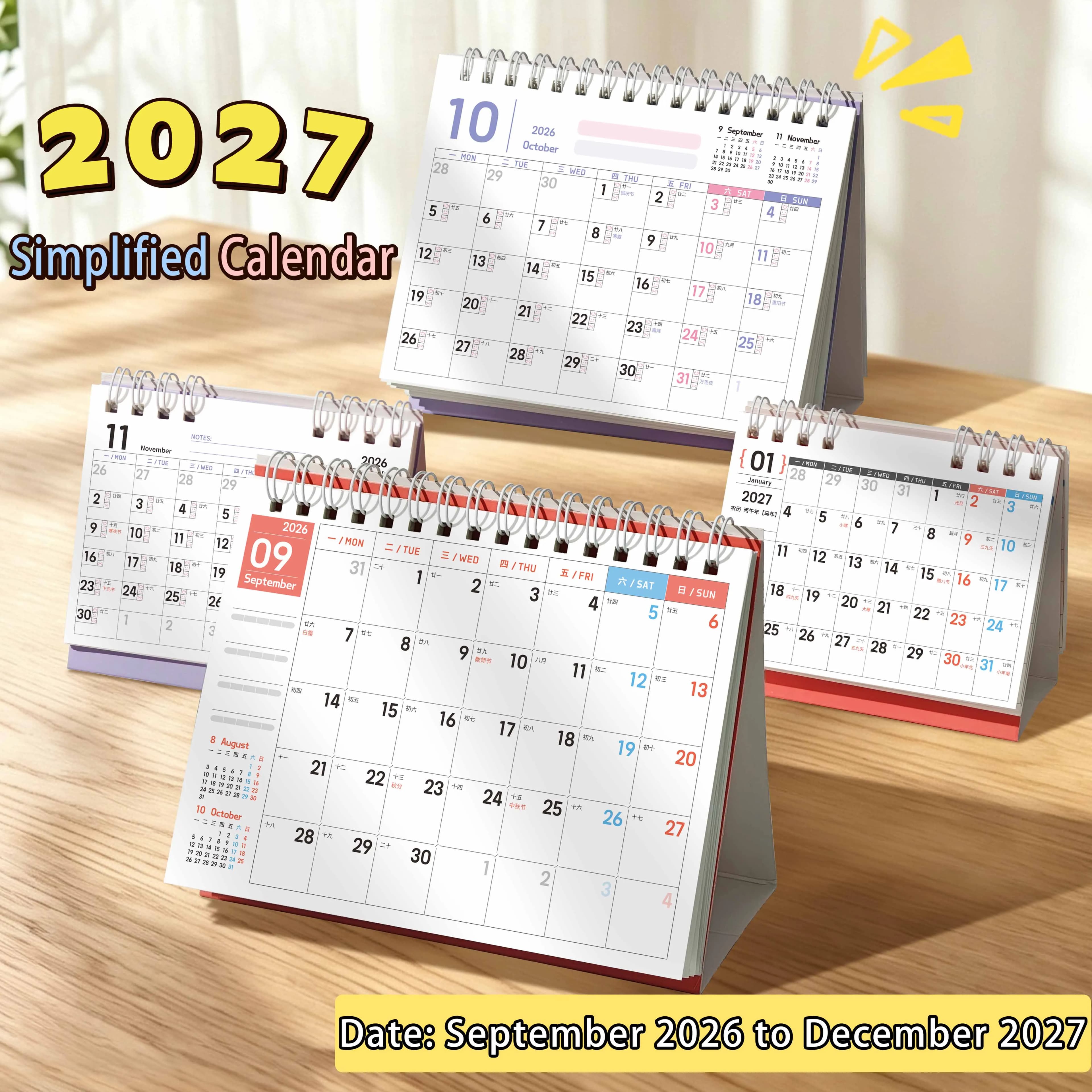 2027 Simple Desk Calendar, Standing Calendar with 2 Sizes Available, Office Desk Decoration, Mini Monthly Calendar, Creative Study Planner, Self-Discipline Check-In Notebook, Memo Pad