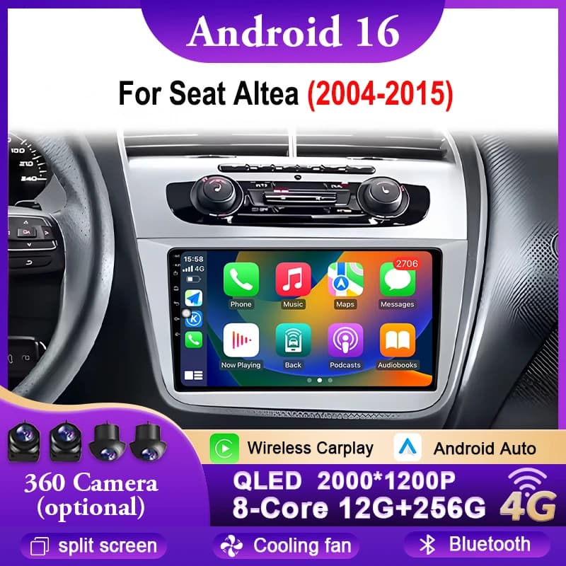 Android 16 Car Radio For Seat Altea 2004 - 2015 Carplay Android Auto Multimedia Player LHD GPS Navigation Bluetooth WIFI Stereo