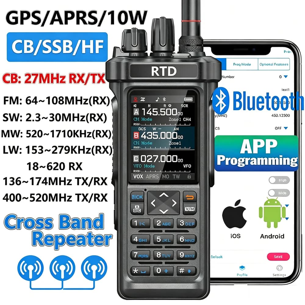 RTD TP-900PRO Walkie Talkie 10W CB 27Mhz Radio CB/SSB/HF con Ricevitore GPS APRS Bluetooth Programmabile RT-950PRO BJ-9000