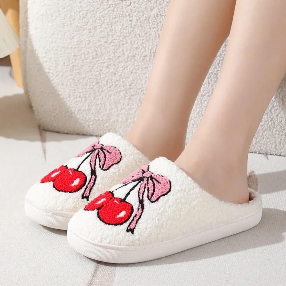 Strawberry Fruit Plush Slippers Cherry Pineapple Winter Fluffy Slippers Toe Wrap Plush Soft Plush Slippers Winter Gift