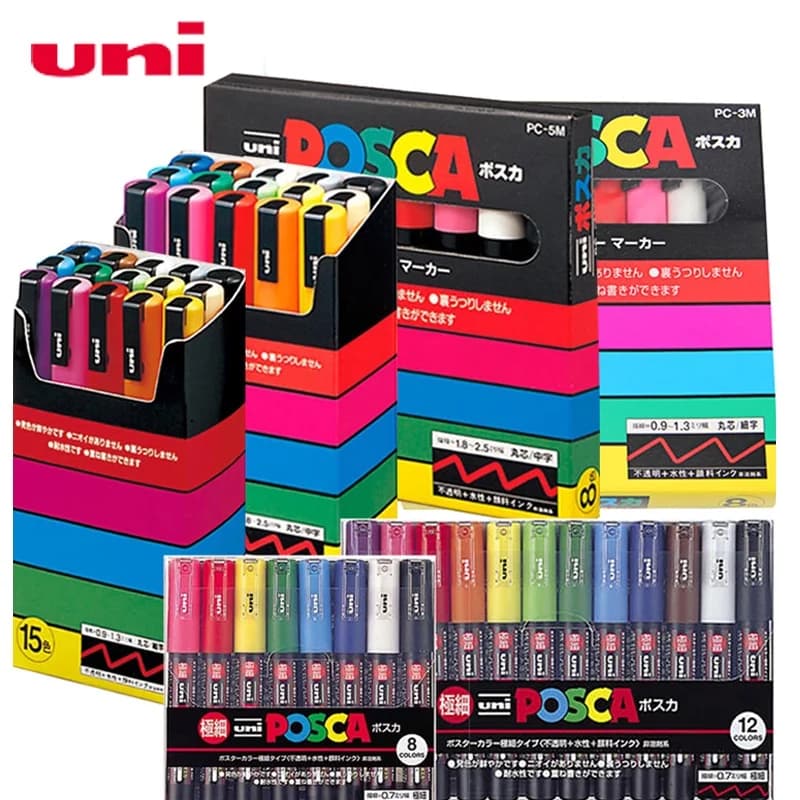 Uni Posca Acrylic Paint Marker Pens Set Plumones Marcadores Japanese Stationery PC-1M 3M 5M for Art Supplies Graffiti Drawing