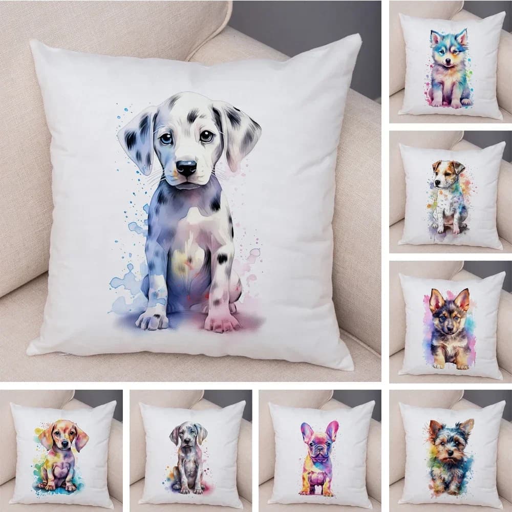 Super Cute Double Printed Watercolor Dog Cushion Decor federa for pet soft pillow for home car sofa