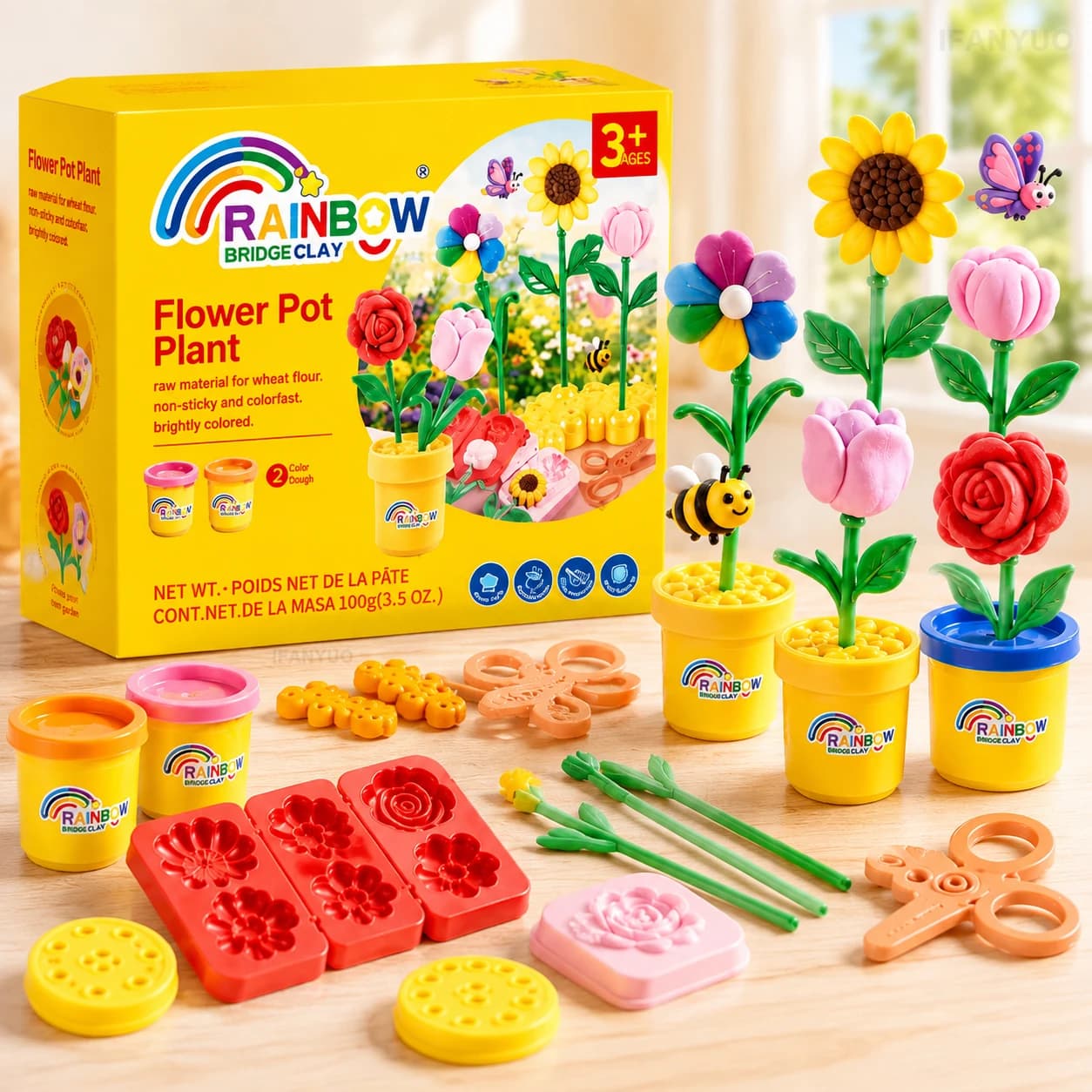 Children Flower Pot Clay Set DIY Garden Craft Soft Play Dough Kit Creative Activity Learning Modeling Clay Birthday Gift in Box