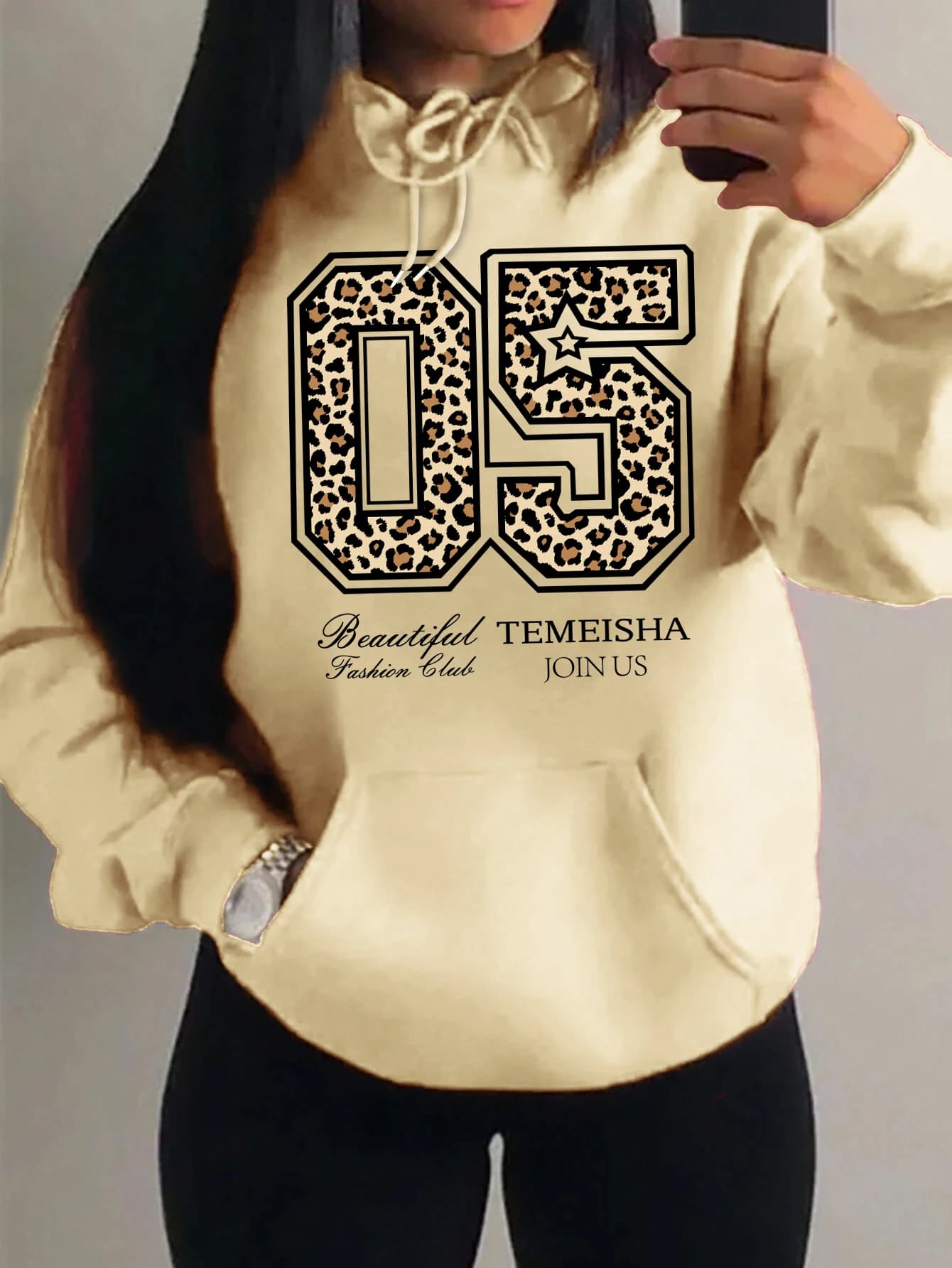 Felpa con Cappuccio da Donna con Stampa Leopardata Creativa 05, Casual in Pile, Ampia con Tasca, Comoda, Stile Y2K