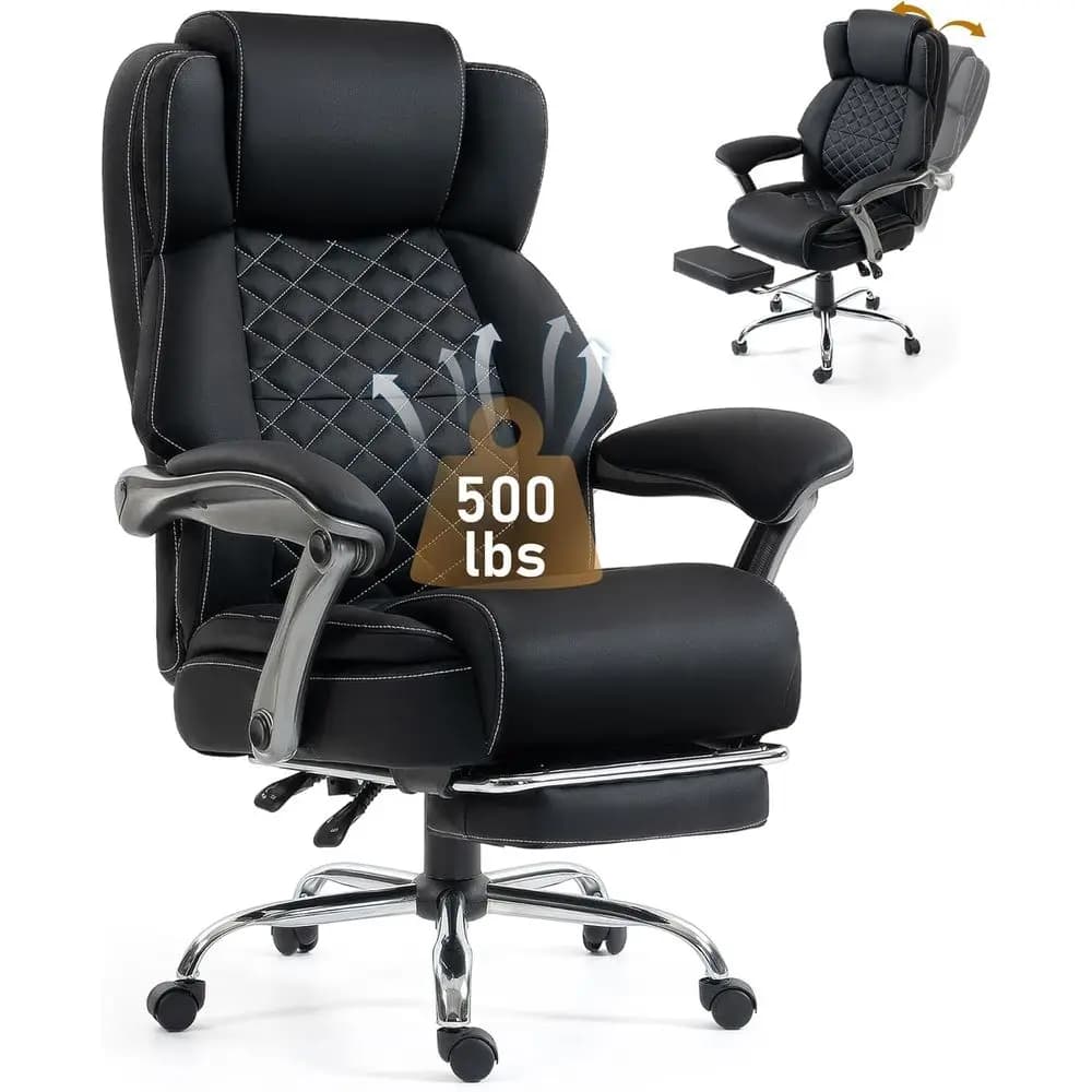 Sedia da ufficio ergonomica reclinabile per persone di statura alta e robusta, con supporto lombare, schienale alto, cuscino spesso, nera