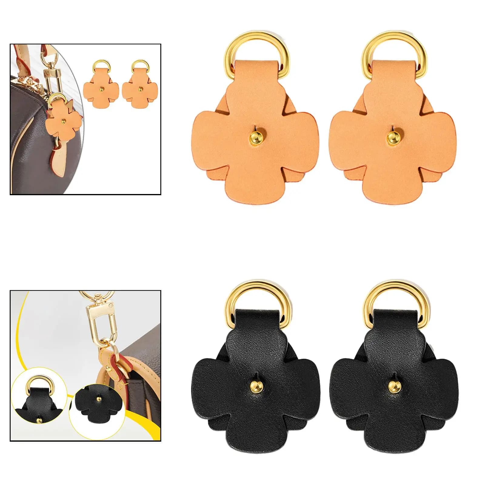 2 Pieces D Rings for Straps Bag, Without Drilling, PU Leather, Flower Strap Accessories