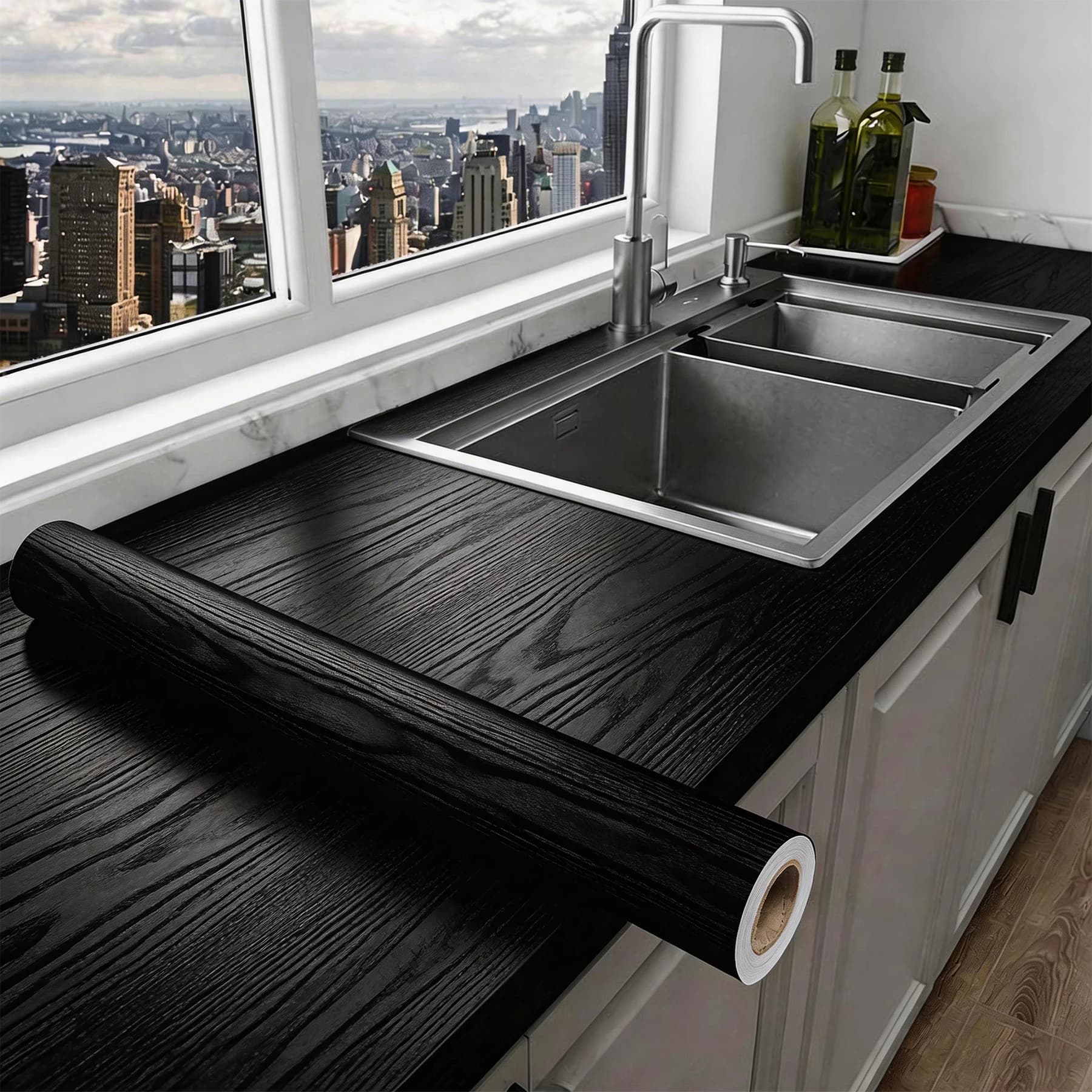 Black Thicken Contact Paper Wood Peel and Stick Wall Sticker Vinyl Waterproof Self Adhesive Wallpaper Removable for Wall in 2028