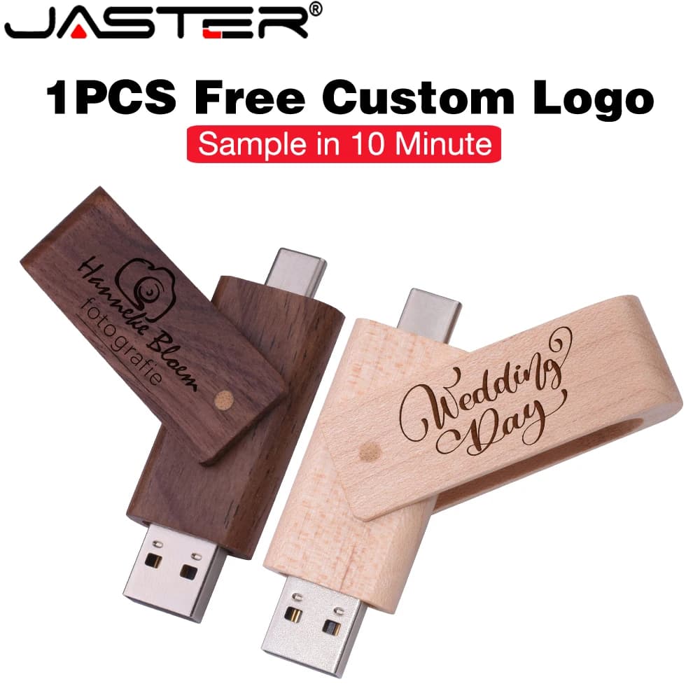 JASTER Chiavetta USB 3.0 TYPE-C Personalizzabile con Logo Gratuito, 128GB, Penna USB Girevole in Legno 64GB, Regalo Aziendale 32GB