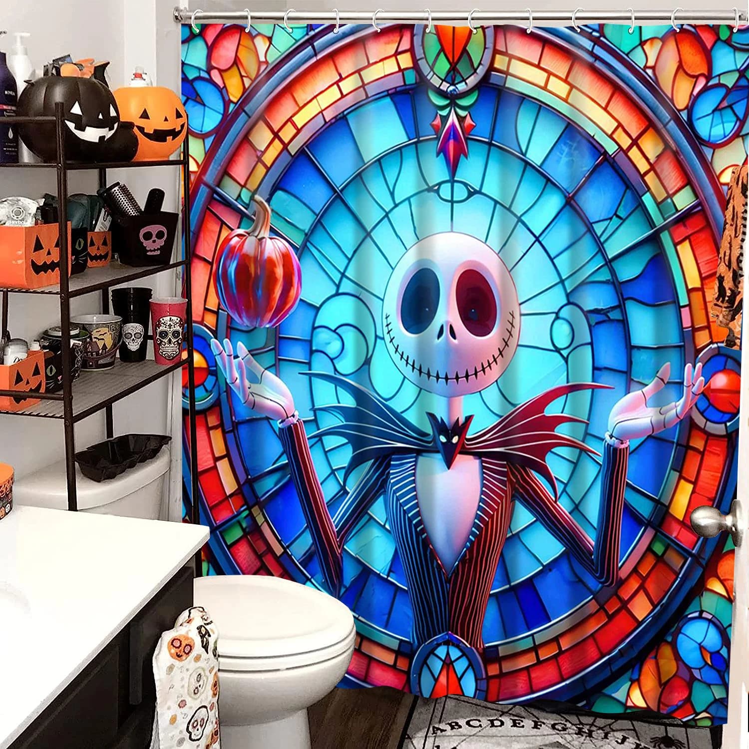 Modello di oggetti di scena magici di Halloween Tenda da doccia per bagno con 12 ganci per decorazioni e accessori per il bagno