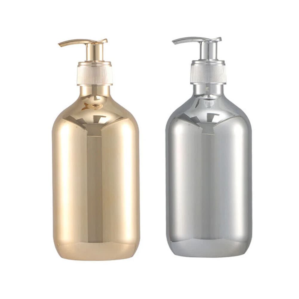 Dispenser per sapone liquido da 300 ml, colore oro cromato, flaconi rotondi per sapone liquido, shampoo e gel doccia (1 pezzo)