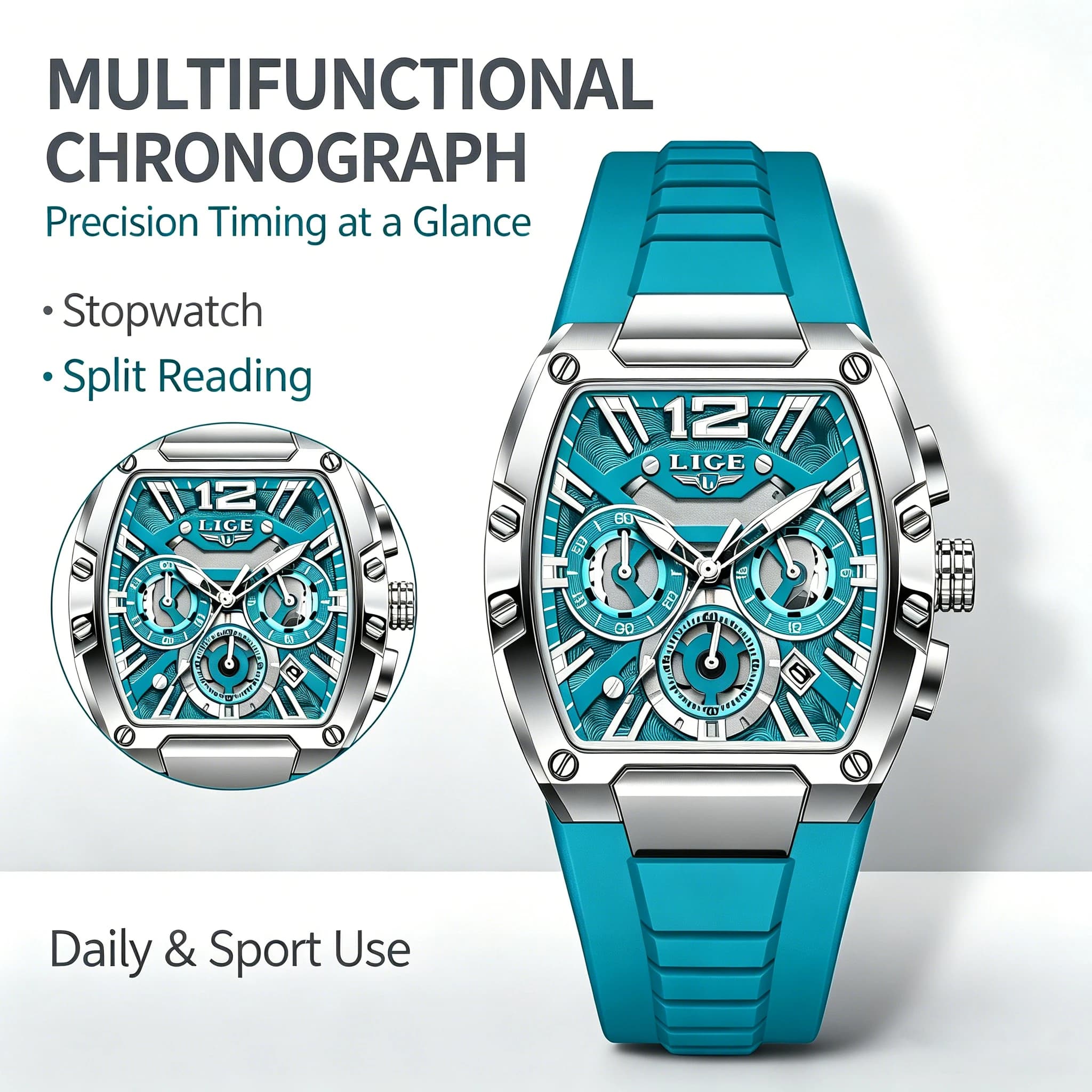 LIGE Original Brand Fashion Mens Watches Sport Military Chronograph Calendar Silicone Strap Quartz Wristwatch Relogio Masculino