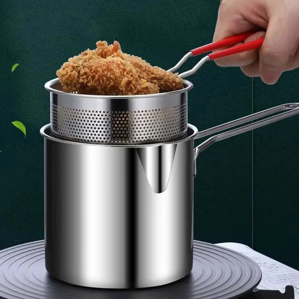 Friggitrice in acciaio inossidabile con cestello per friggere pentola piccola multifunzionale cucina specifica per friggere pollo e altri strumenti di cottura