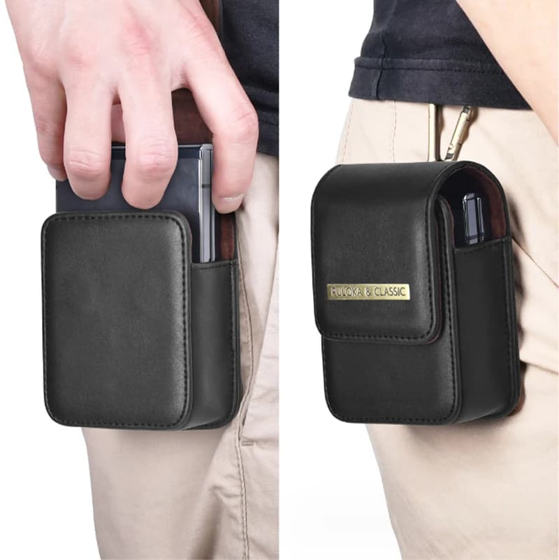 Custodia a marsupio in pelle con clip da cintura per Samsung Galaxy Z Flip 7/Flip 6/Flip 5/Flip 3 e Motorola Razr 60/60 Ultra