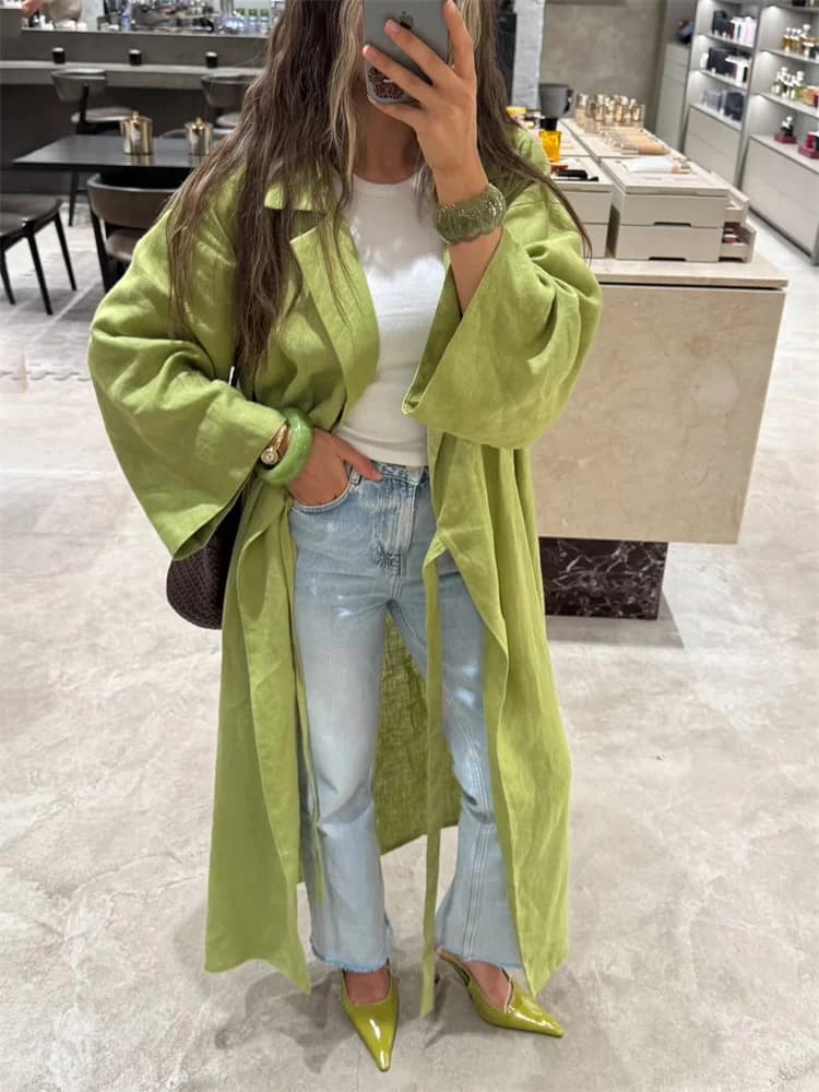 Tossy Abito casual con lacci allentato Risvolto femminile Manica lunga Vita alta Solido Autunno 2025 Nuovo vestito dalla fasciatura Abito da pendolare da donna