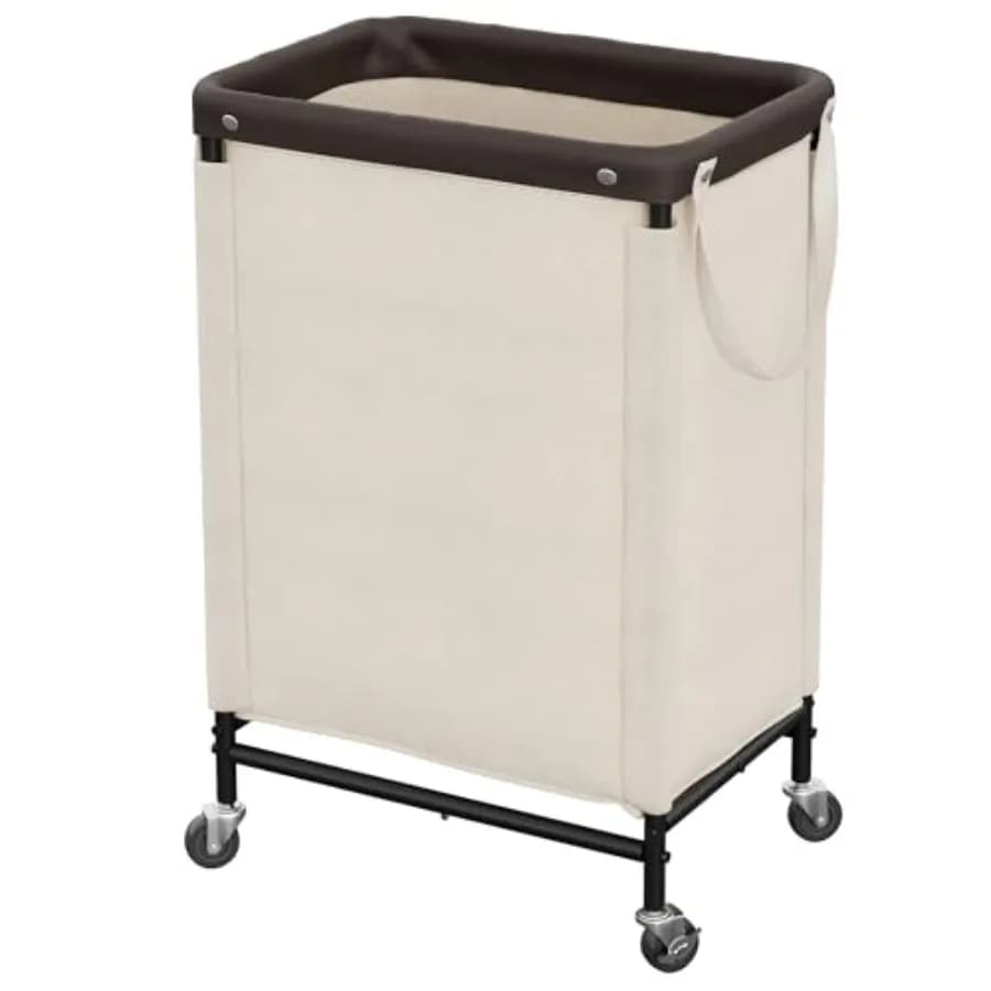 90L White Paper Basket with Wheels and Handle, White Paper Trolley with Removable and Washable Bag