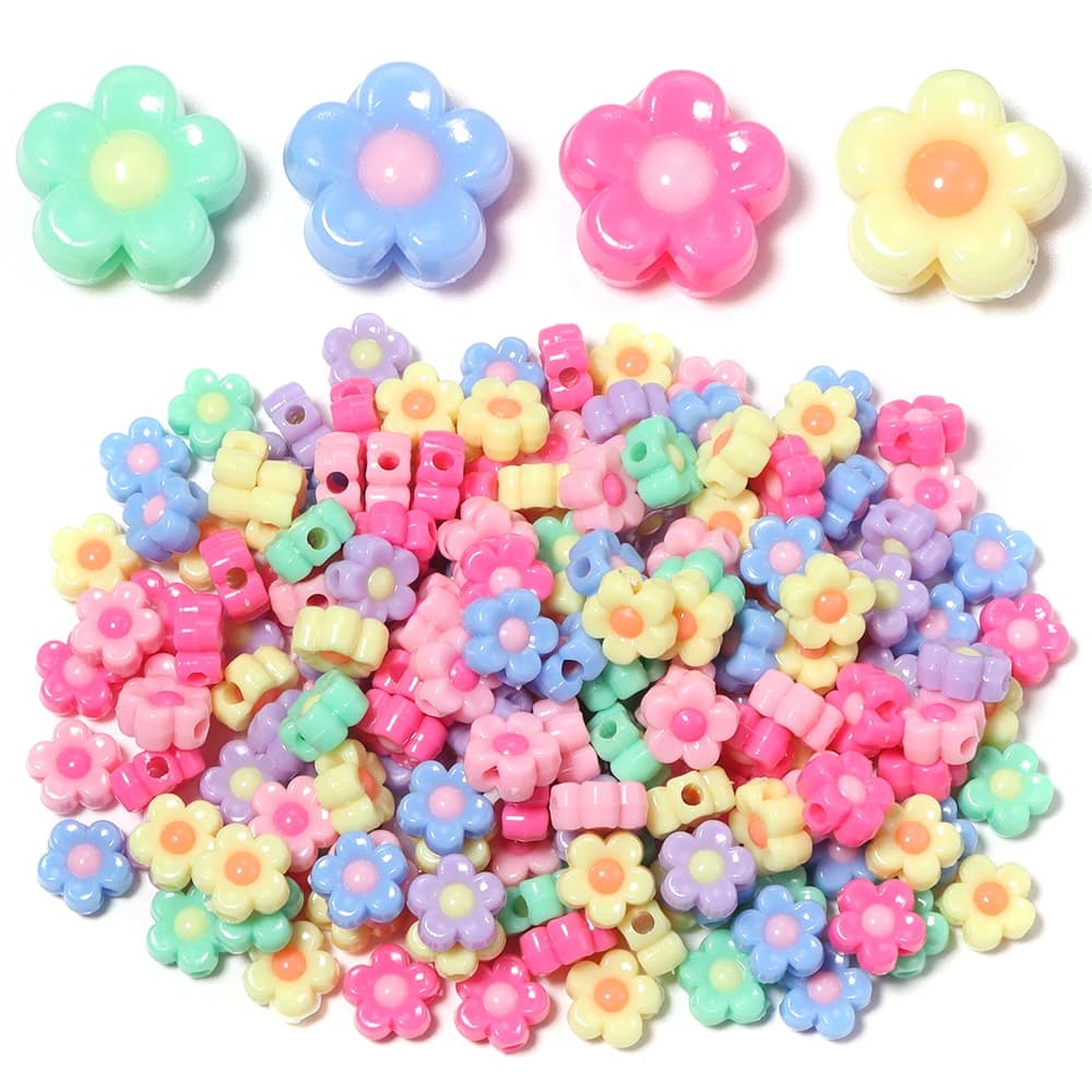 100pcs 12mm Multicolor Flower Acrylic Beads Sunflower Loose Beads For Jewelry Making DIY Bracelets Necklace Earrings Accessories