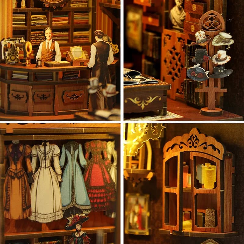Negozio di macchine da cucire reali Kit modello in miniatura con inserto per scaffale in legno fai-da-te con libreria leggera Fermalibri Regali per amici