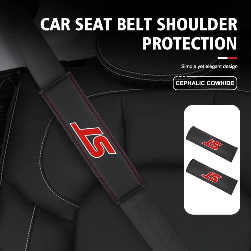 Car Seat Belt Leather Safety Belt Shoulder Cover Protect Pad For Ford ST Racing RS S Mustang Kuga Fiesta Fusion Mondeo Edge