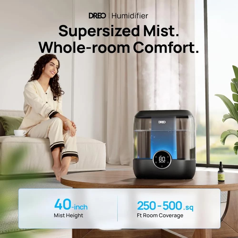 Umidificatori intelligenti per camera da letto, umidificatore a nebbia fredda sovradimensionato con riempimento dall'alto da 6 litri per stanze grandi, autonomia di 60 ore