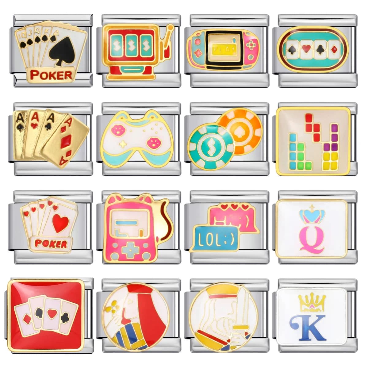 Design Y2K Console di gioco colorata Carta degli scacchi Fascino Catena di gioielli Collegamento italiano Misura braccialetti da 9 mm Perline in acciaio inossidabile Creazione fai-da-te
