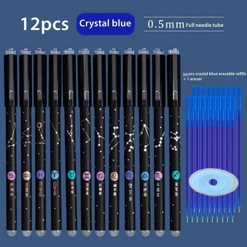 12 + 50 pz/set costellazione ricariche penna Gel cancellabile 0.5mm penna inchiostro nero blu manico lavabile cancelleria per ufficio