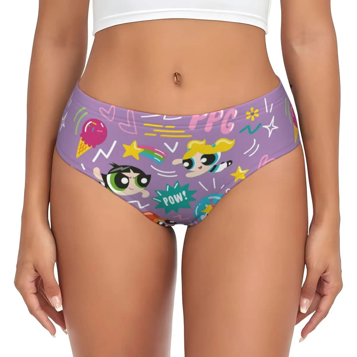 Women's Custom Mutandines with Powerpuff Girls Print, Elasticized Slips, Valentine's Gift