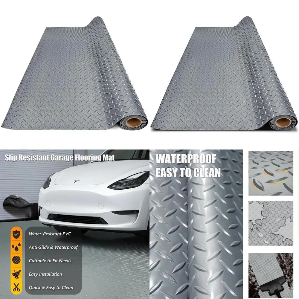 PVC garage pad thickened - Waterproof and durable anti-slip protection for cars, trailers, SUVs, basements, gyms (Grigio) 4ft x