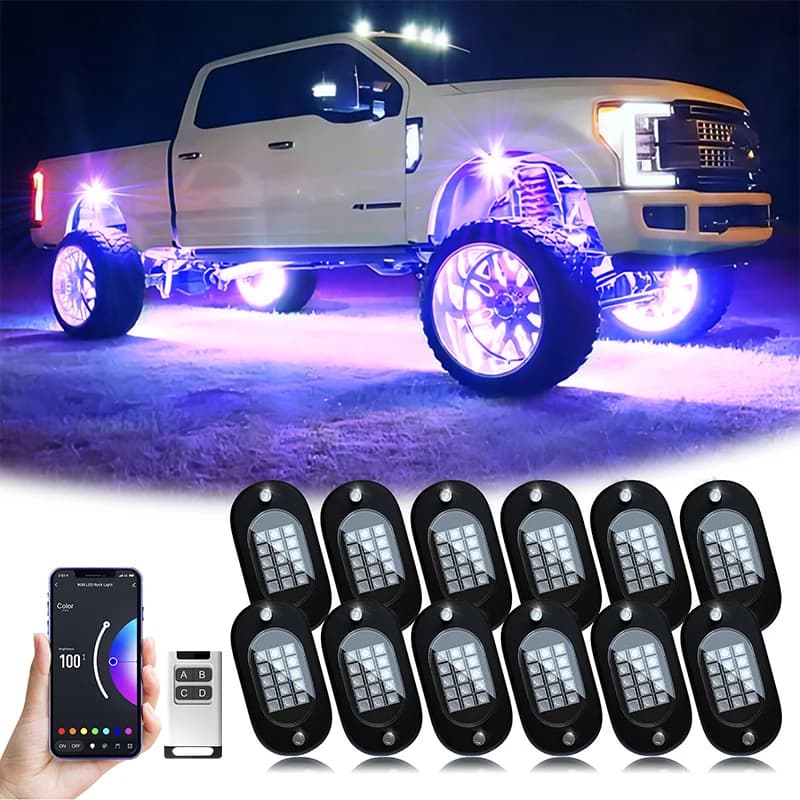 Luci da roccia Led 12V Luci del telaio Multicolor APP Controllo RGB Luci automatiche impermeabili Suv Lampada sottoscocca Auto Underglow Led