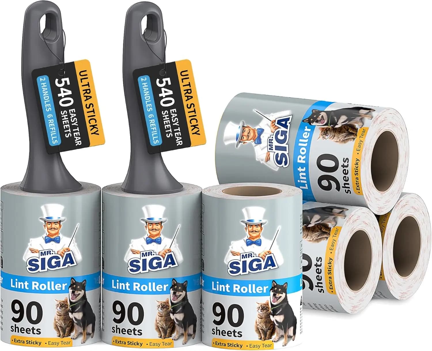 Extra Sticky Lint Roller for Pet Hair, 540 Sheets, Easy Tear, Clothing & Furniture Cleaner
