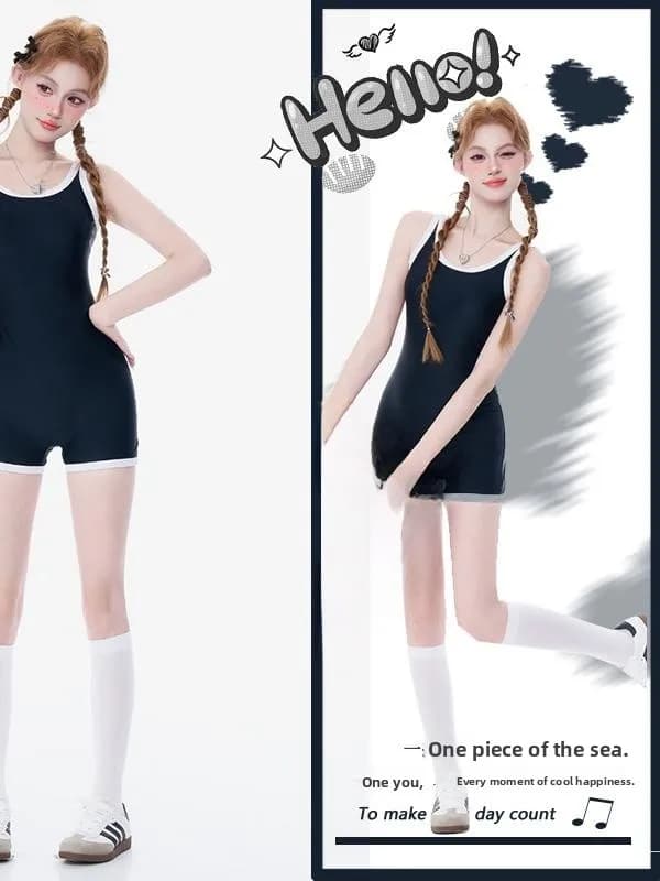 Japanese whole swimsuit for girls, conservative model at high waist, slender, belly cover, unique color, for thermal springs and beach