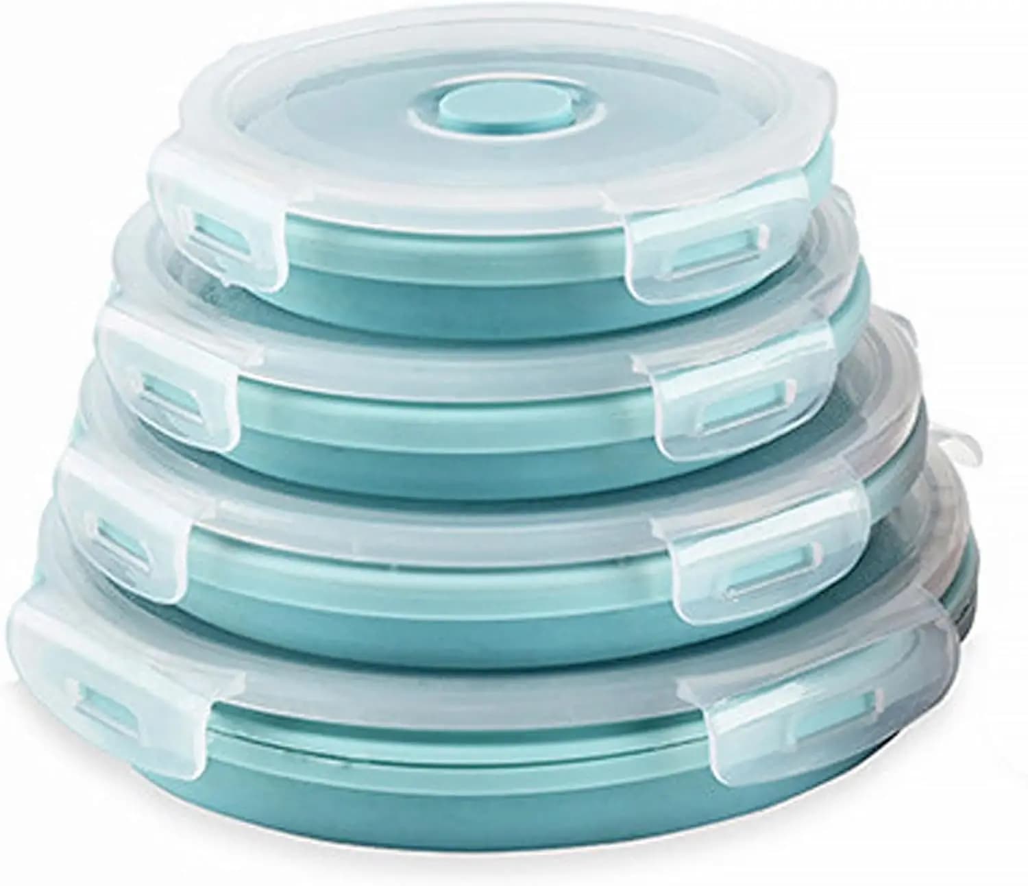 Contenitori pieghevoli per alimenti in silicone-Prep/Cotole portaoggetti con coperchi – Set di 1 contenitori rotondi per il pranzo in silicone – Microonde