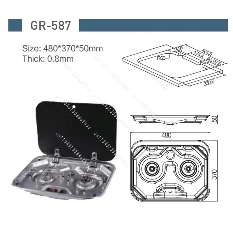 Copertura in Vetro Temperato per Fornello a Gas Doppio da 2*1.35KW, Accessori per Camper, Utensili da Cucina per Camper e Roulotte