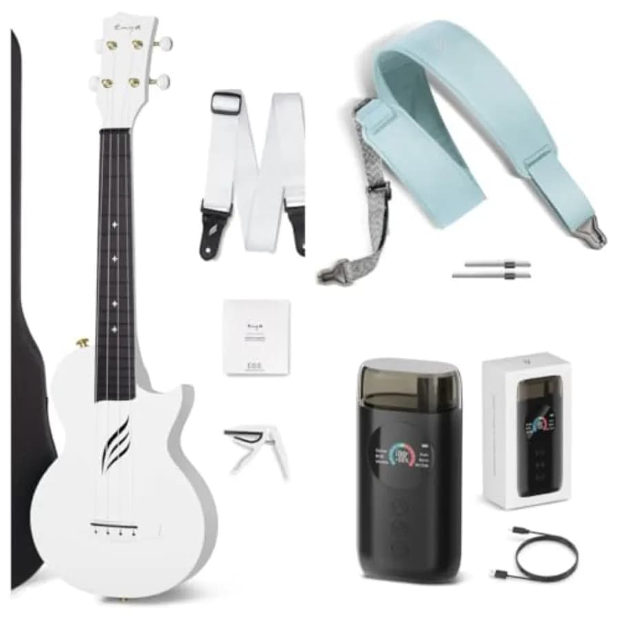 Ukulele da Concerto in Fibra di Carbonio Nova U 23'' Ukulele da Viaggio Nero con Kit per Principianti Cinghia Magnetica Accordatore Automatico Intelligente