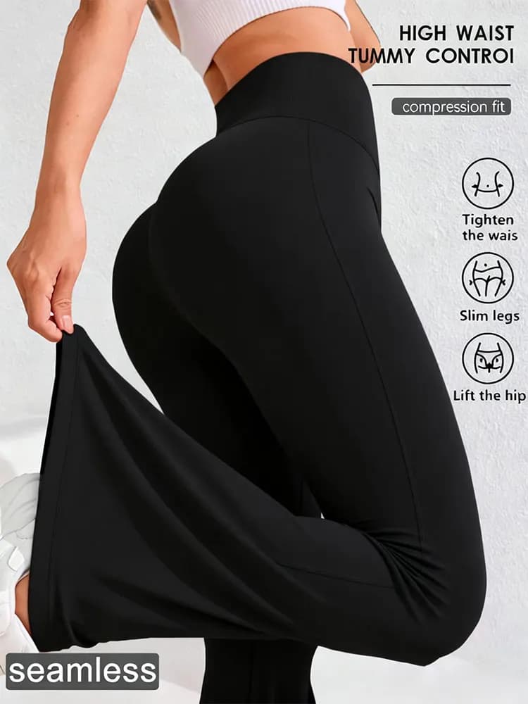 Pantaloni da yoga da donna a gamba dritta a vita alta con controllo della pancia e orlo a gamba larga - Leggings da allenamento estivi leggeri e traspiranti
