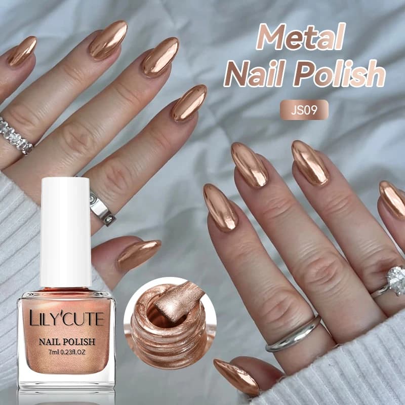 LILYCUTE Smalto per unghie in metallo ultra lucido da 7 ml, effetto metallico a lunga durata, bottiglia di vetro per smalto per unghie, asciugatura rapida all'aria