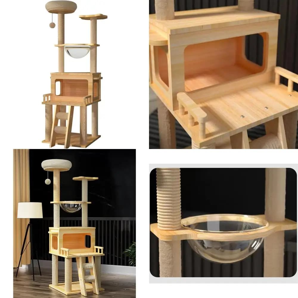 Torre da arrampicata per gatti con lettiera, albero, capsula spaziale, piattaforme per saltare e tiragraffi per giochi felini e comfort