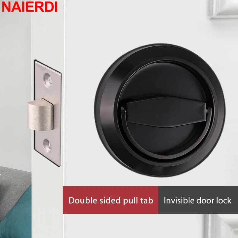 NAIERDI Serratura da incasso rotonda, Maniglia per porta a tazza da incasso nascosta in acciaio inossidabile, Serratura per porta scorrevole Armadietti per porte tascabili per privacy