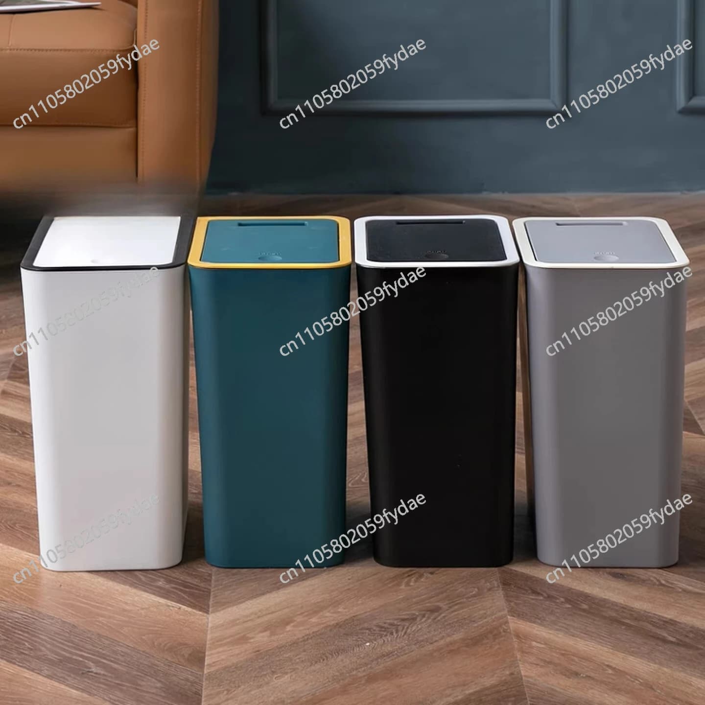 Cestino per Rifiuti Grande con Coperchio per Bagno e Casa, Contenitore con Apertura a Pressione per Camera da Letto e Cucina, Cestino per Carta con Bordo Rinforzato
