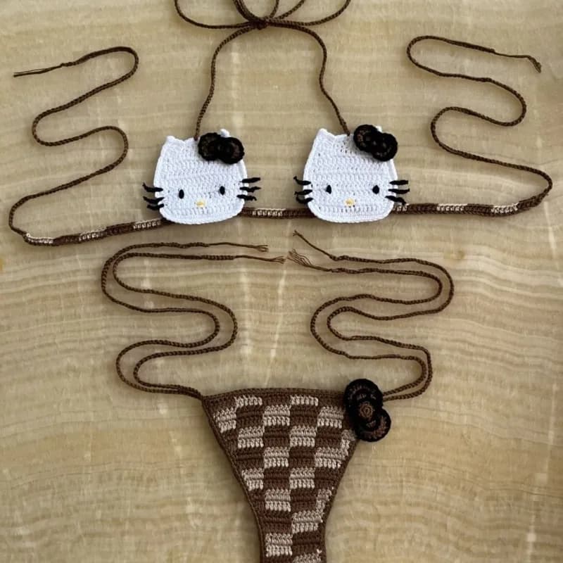 Kwaii Women's Swimwear HelloKitty Crochet bikini Set2 pieces Women's swimwear Micro sexy bikini Cravatte Swimwear Swimwear