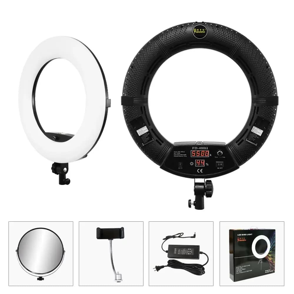 Yidoblo FD-480II Luce ad Anello LED Bicolore per Studio Fotografico, Lampada Video Nera, Illuminazione Diurna 96W 5500K 480LED, Luci Digitali