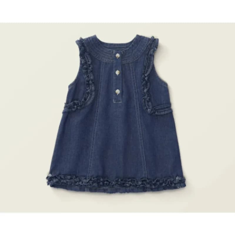 2024 Abito estivo per ragazze Abito in denim imitazione con fiocco e collo di perle Abito da principessa Gonna casual per bambini Moda
