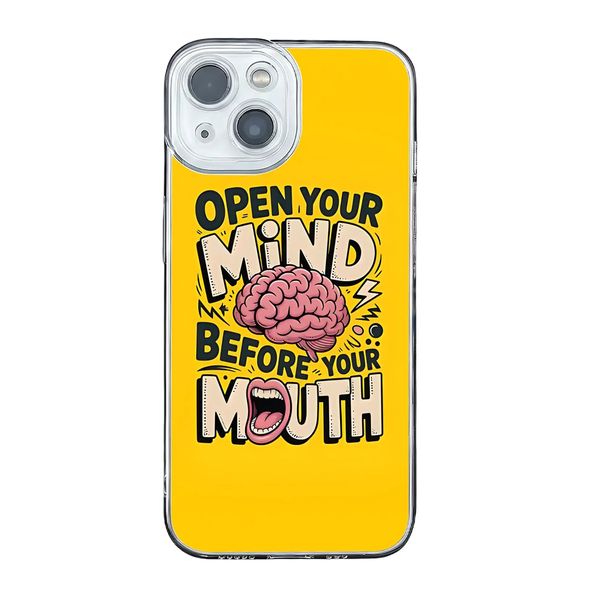 Apri la tua mente prima della tua bocca - Citazione sarcastica sul cervello - Cover anti-collisione per iPhone 17 16 15 14 13 12 11 Pro Max